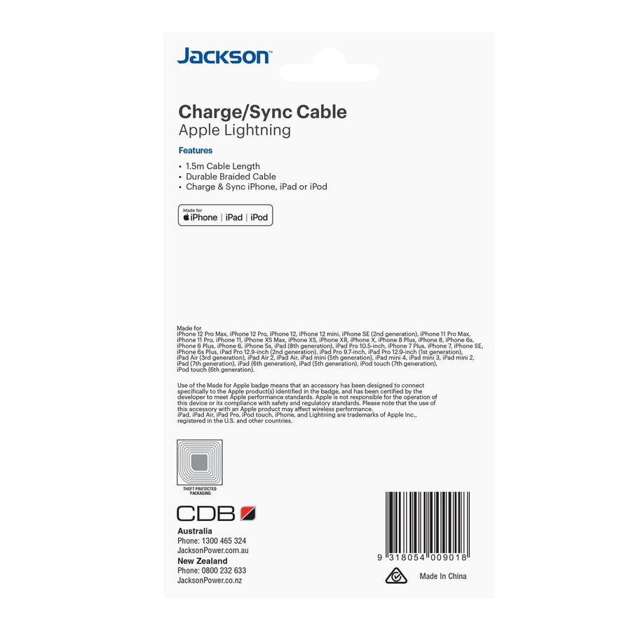 Jackson  AV1115  USB-A to Lightning Cable - 1.5m