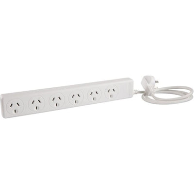 JACKSON PT6868 - 6-Way 10A Powerboard w/ Overload Protection & 1m Lead. Angled 3-Pin. Wall Mountable