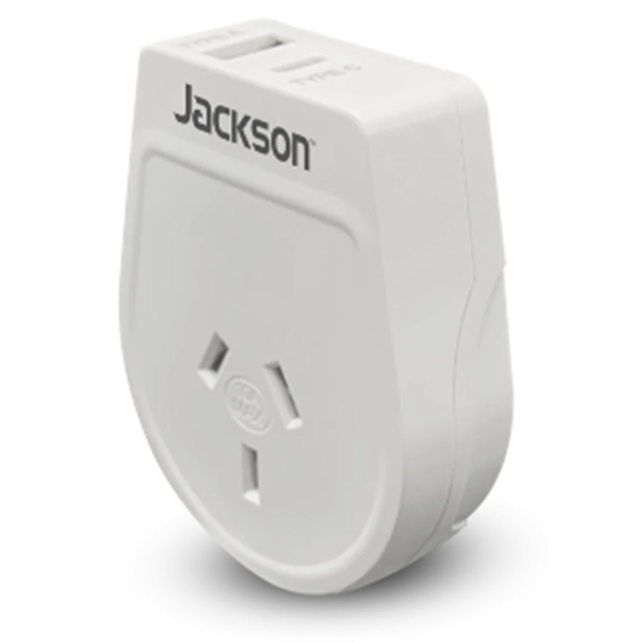 Jackson  PTA8809USBMC Slim Outbound Travel Adaptor - 1x USB-A & 1x USB-C (2.1A) Charging Ports