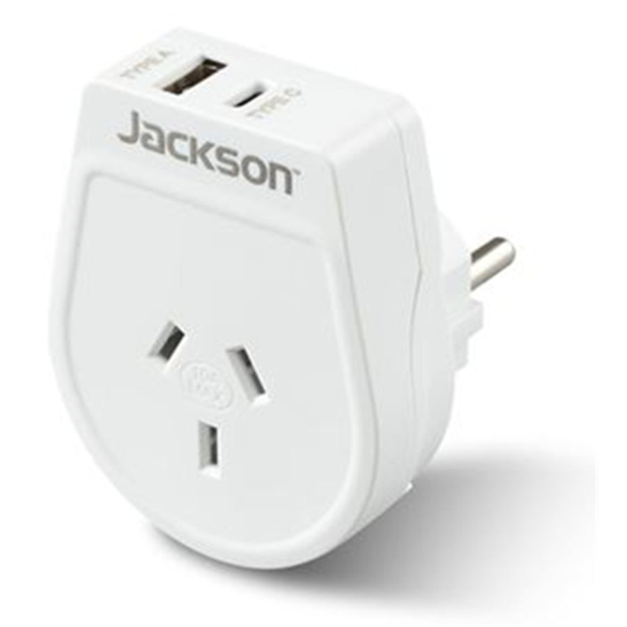 Jackson  PTA8810USBMC Slim Outbound Travel Adaptor with 1x USB-A & 1x USB-C (2.1A) Charging Port