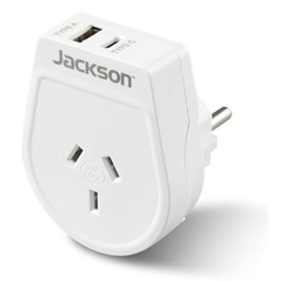 Jackson  PTA8810USBMC Slim Outbound Travel Adaptor with 1x USB-A & 1x USB-C (2.1A) Charging Port