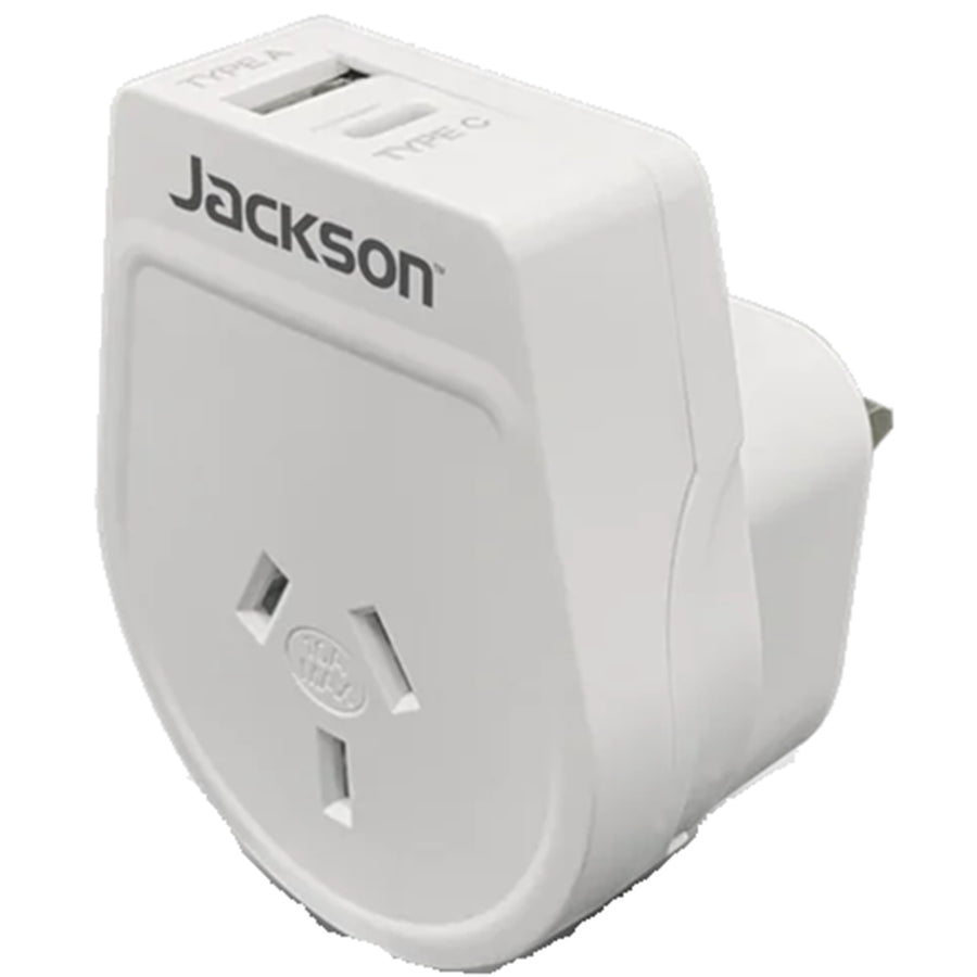 Jackson  PTA8811USBMC  Slim Outbound Travel Adaptor 1x USB-A & 1x USB-C (2.1A) Charging Ports