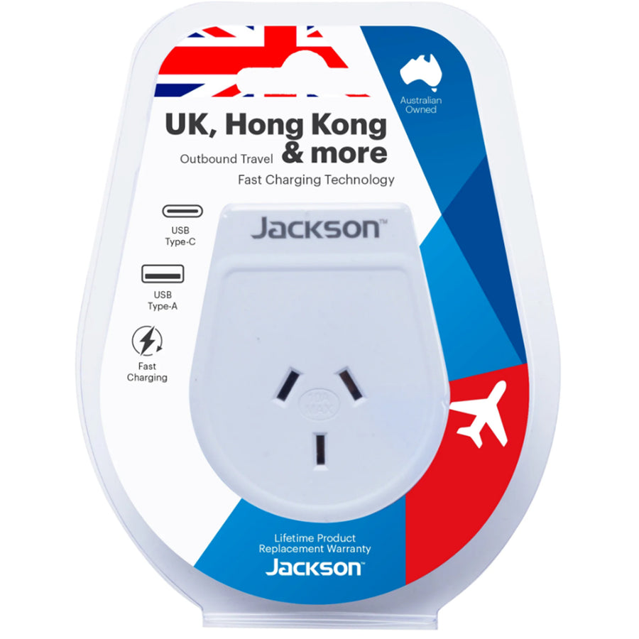 Jackson PTA8811USBMC Schlanker Reiseadapter mit 1x USB-A & 1x USB-C (2.1A) Ladeanschlüssen
