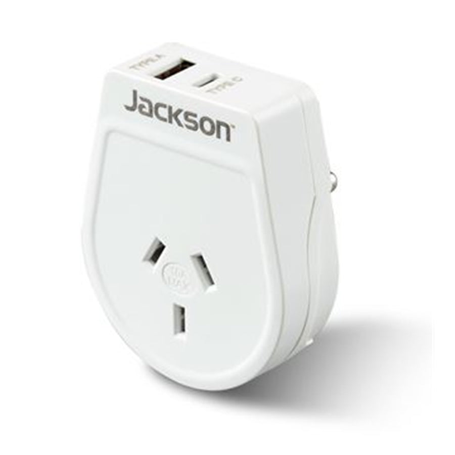 JACKSON PTA8814USBMC - Slim Outbound Travel Adaptor 1x USB-A & 1x USB-C (2.1A) Charging Ports