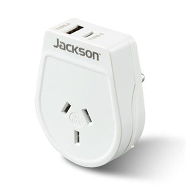 Jackson PTA8814USBMC Schlanker Reiseadapter – 1x USB-A- und 1x USB-C-Ladeanschluss (2,1A)