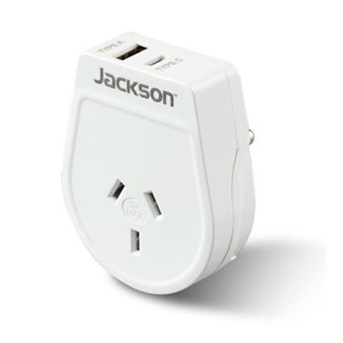 Jackson PTA8814USBMC Schlanker Reiseadapter – 1x USB-A- und 1x USB-C-Ladeanschluss (2,1A)