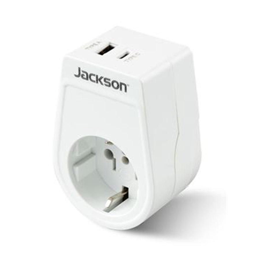 JACKSON PTA929USBMC - Slim Inbound Travel Adaptor 1x USB-A & 1x USB-C (2.1A) Charging Ports.