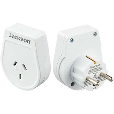 JACKSON Slim Outbound Travel Adaptor for use in Europe/Bali 3-Pin NZ/AUS Plugs.