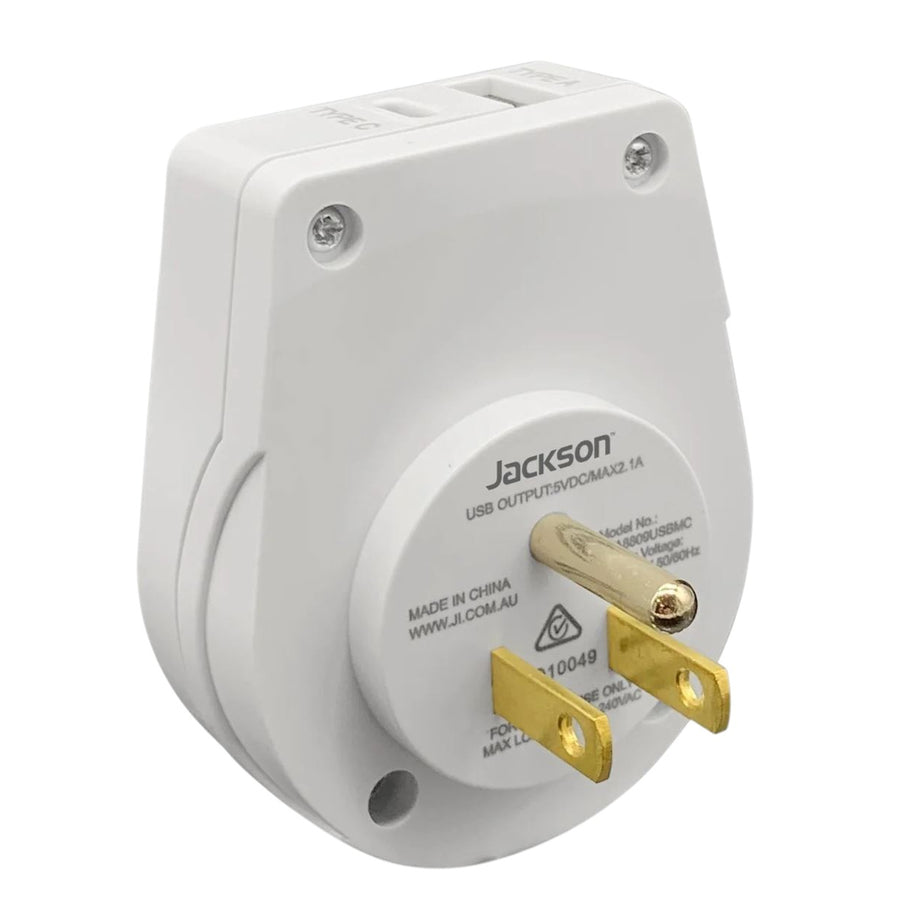 JACKSON PTA8809USBPD - Outbound 20W PD Travel Adapter USB-A/C Ports NZ/AUS Plugs for use in USA Canada and more
