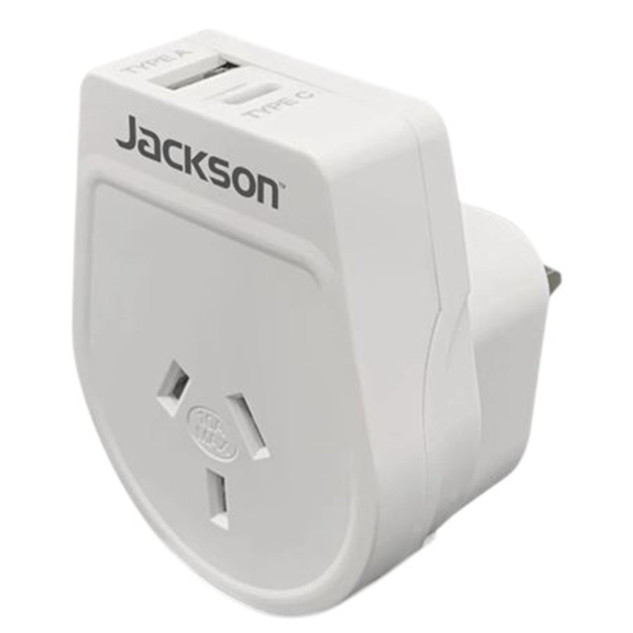JACKSON PTA8811USBPD - Outbound 20W PD Travel Adapter USB-A/C Ports NZ/AUS Plugs for use in UK Hong Kong and more