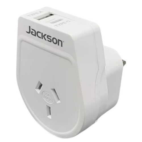 JACKSON PTA8811USBPD - Outbound 20W PD Travel Adapter USB-A/C Ports NZ/AUS Plugs for use in UK Hong Kong and more