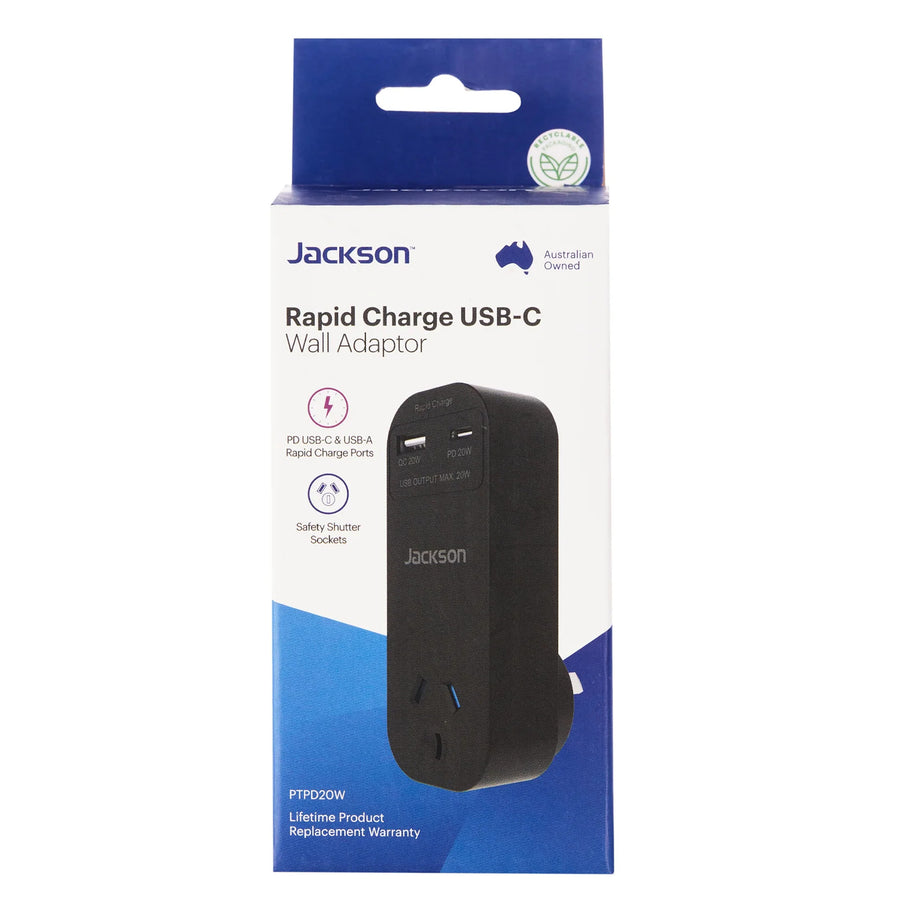 JACKSON PTPD20W - 20W PD Rapid Charge USB-A/C Ports Wall Adapter