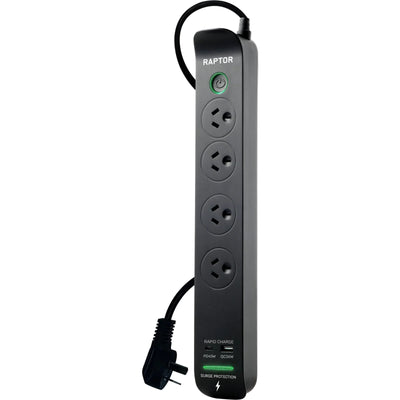 Jackson RAP445 Raptor Master Switched 4 Way Surge Protected Powerboard 45W PD USB-C 36W USB-APorts