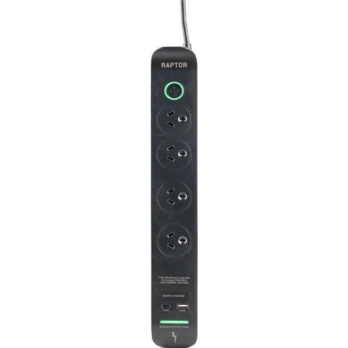 Jackson RAP445 Raptor Master Switched 4 Way Surge Protected Powerboard 45W PD USB-C 36W USB-APorts