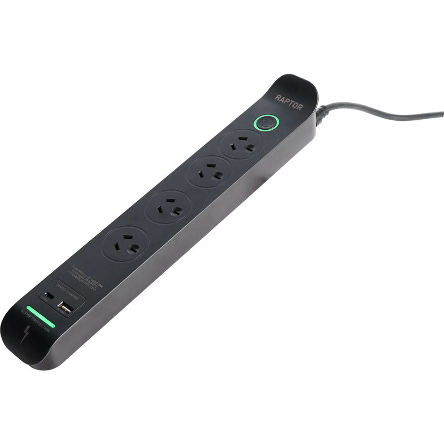 Jackson RAP445 Raptor Master Switched 4 Way Surge Protected Powerboard 45W PD USB-C 36W USB-APorts