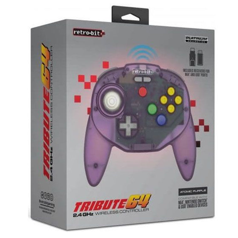Retro-Bit  Tribute64 (Atomic Purple) 2.4GHz Wireless Controller for N64, Switch, and USB Devices
