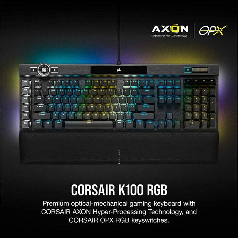 CORSAIR K100 RGB OPTICAL-MECHANICAL GAMING KEYBOARD BACKLIT RGB LED CORSAIR OPX RAPIDFIRE BLACK BLACK PBT KEYCAPS