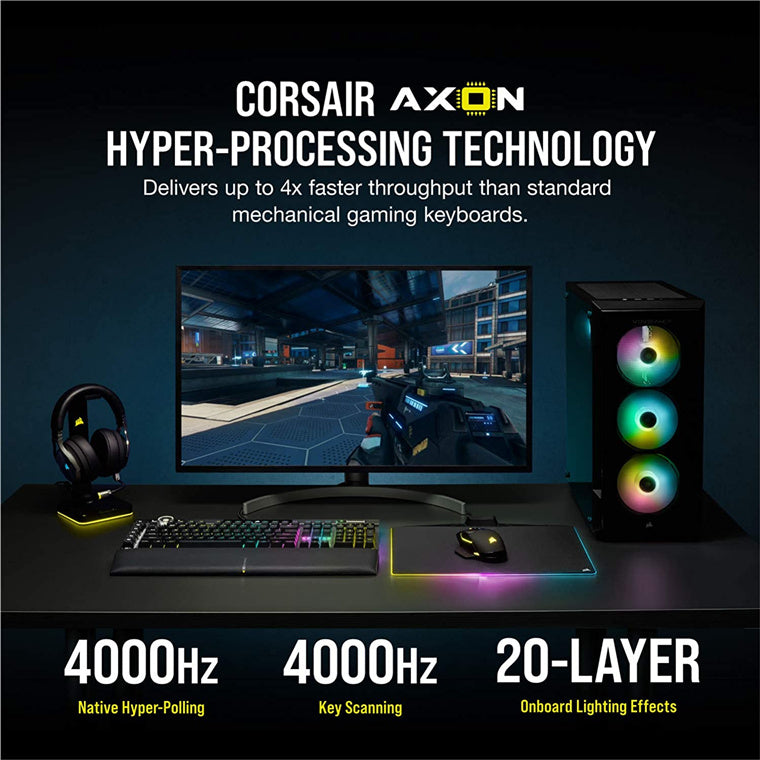 CORSAIR K100 RGB OPTICAL-MECHANICAL GAMING KEYBOARD BACKLIT RGB LED CORSAIR OPX RAPIDFIRE BLACK BLACK PBT KEYCAPS