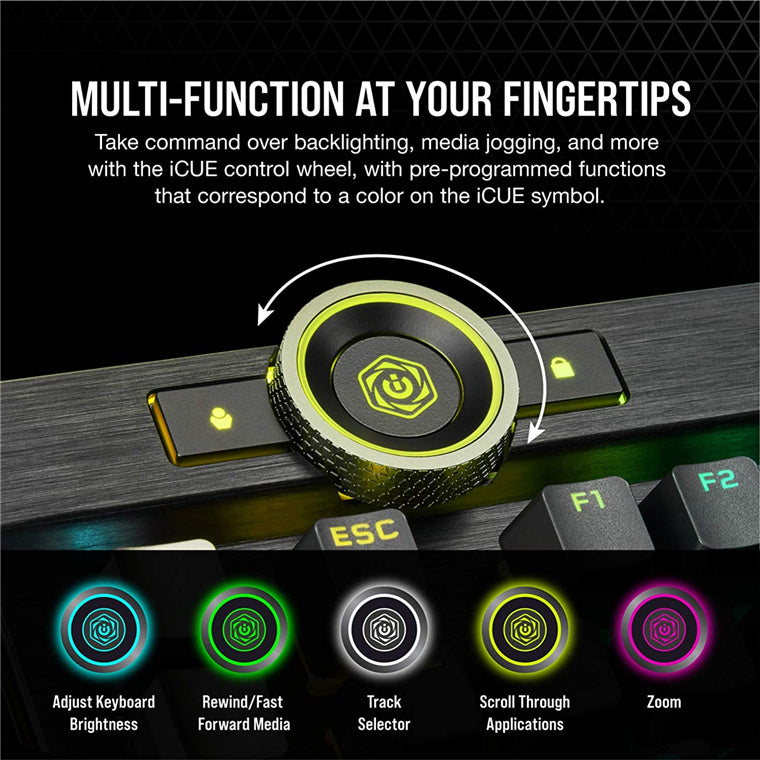 CORSAIR K100 RGB OPTICAL-MECHANICAL GAMING KEYBOARD BACKLIT RGB LED CORSAIR OPX RAPIDFIRE BLACK BLACK PBT KEYCAPS