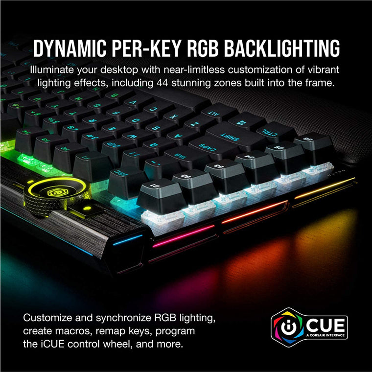 CORSAIR K100 RGB OPTICAL-MECHANICAL GAMING KEYBOARD BACKLIT RGB LED CORSAIR OPX RAPIDFIRE BLACK BLACK PBT KEYCAPS