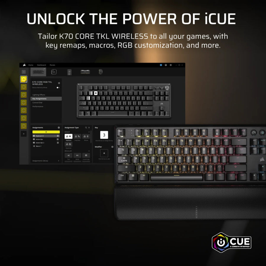 CH-914901E-NA - CORSAIR K70 CORE TKL WIRELESS RGB MLX RED V2 SOUND DAMPENING ROTARY DAIL GAMING KEYBOARD