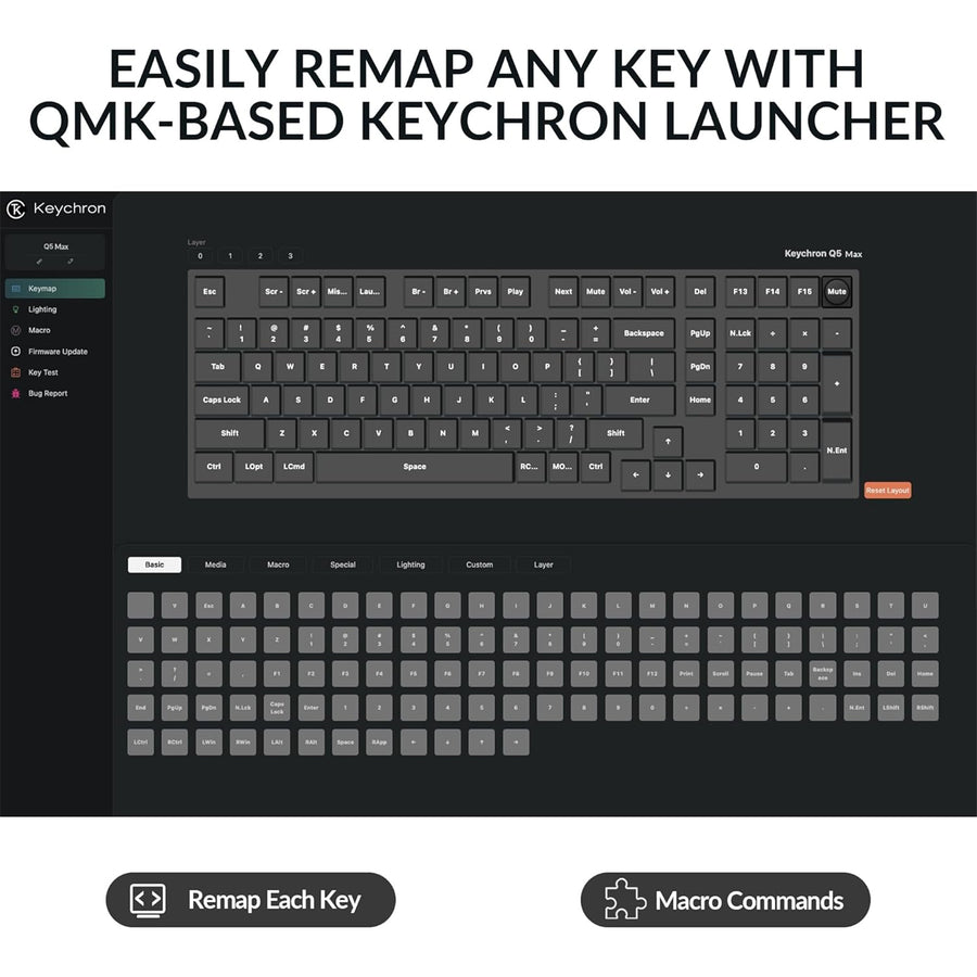 Keychron Q5 Max ANSI 96% Layout 100 Key Carbon Black Full Assembled Knob Banana Switch RGB Hot-Swap Gateron Jupiter Wireless / Wired / 2.4GHz Normal Profile QMK Custom Keyboard