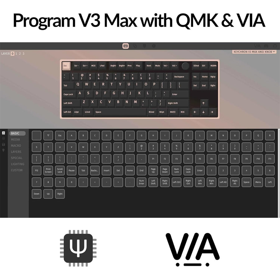 Keychron V3 MAX ANSI 80% TKL Layout 87 Key Carbon Black Full Assembled Knob Brown Switch RGB Hot-Swap Gateron Jupiter Wireless / Wired / 2.4GHz Normal Profile QMK Custom Keyboard