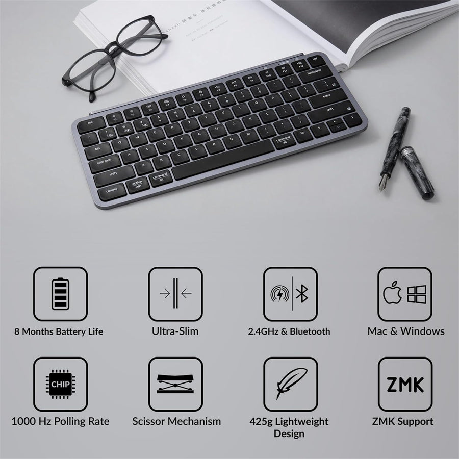 Keychron B1 Pro Ultra-Slim Wireless Keyboard - Space Gray