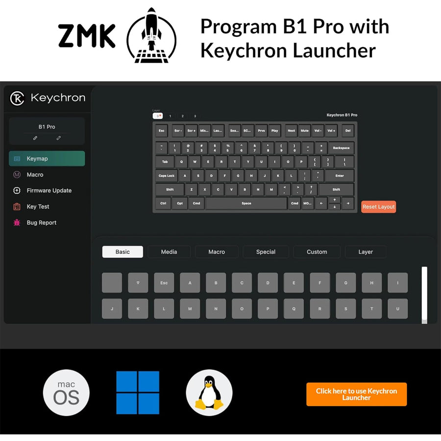 Keychron B1 Pro Space Gray Full Assembled Wireless / Wired / 2.4GHz Ultra-Slim Wireless Keyboard