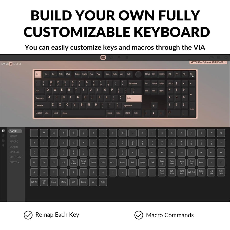 Keychron Q6 Max QMK/VIA ANSI Full Size Layout 104 Key Carbon Black Full Assembled Knob Brown Switch RGB Hot-Swap Gateron Jupiter Wireless / Wired / 2.4GHz Normal Profile QMK Custom Keyboard