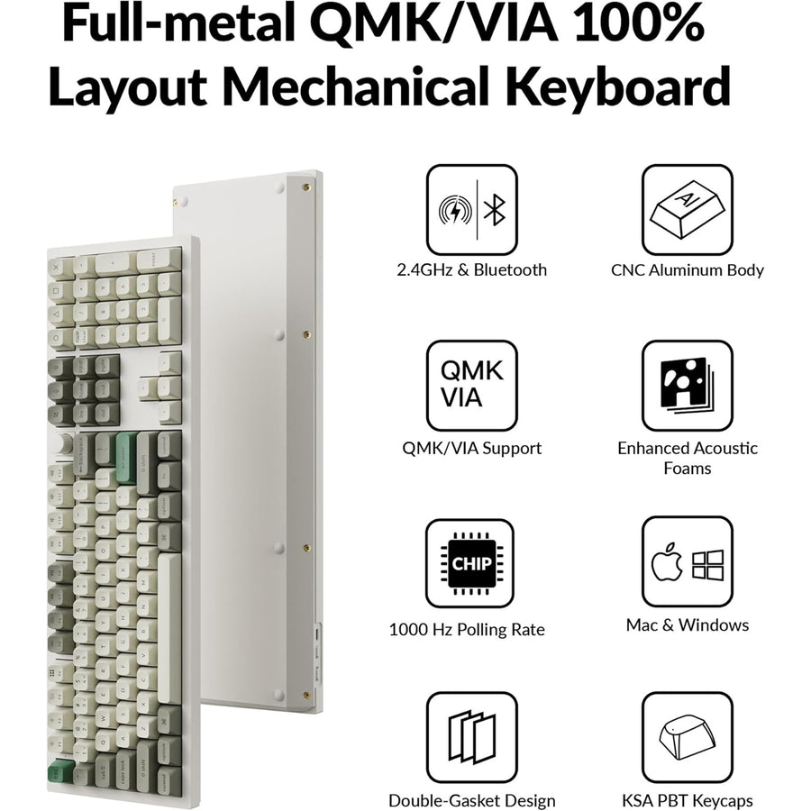 Keychron Q6 Max QMK/VIA ANSI Full Size Layout 104 Key Shell White Full Assembled Knob Brown Switch RGB Hot-Swap Gateron Jupiter Wireless / Wired / 2.4GHz Normal Profile QMK Custom Keyboard