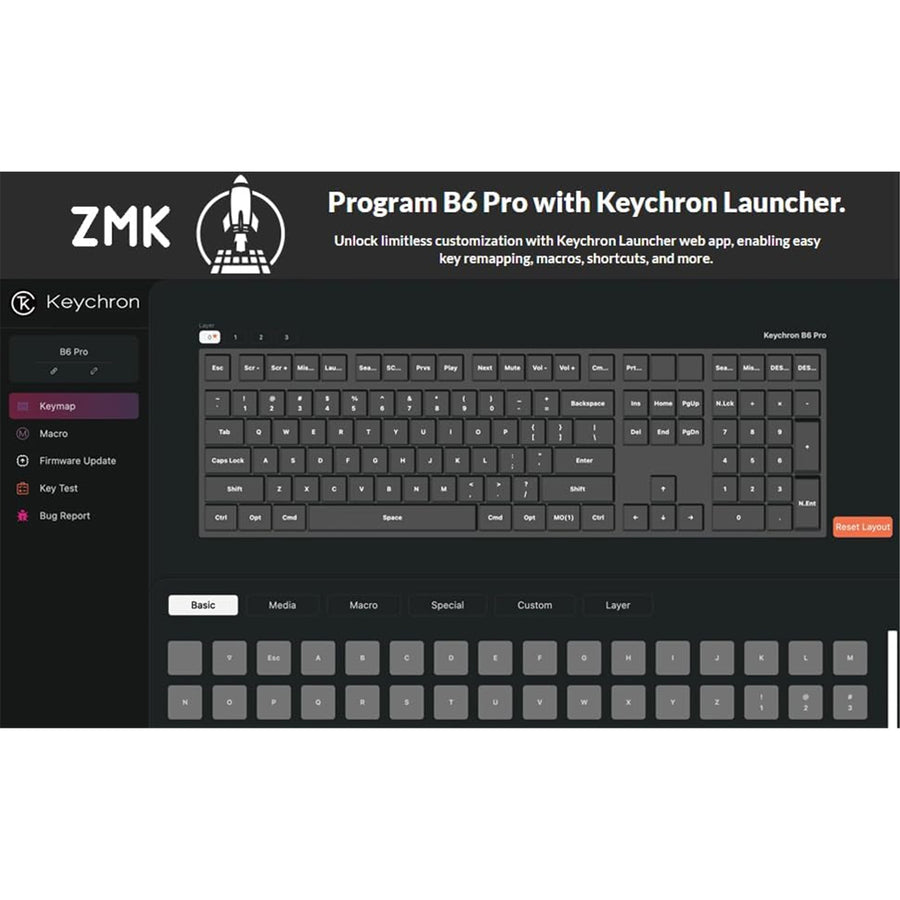 Keychron B6 Pro Ultra-Slim Wireless Keyboard - Space Gray