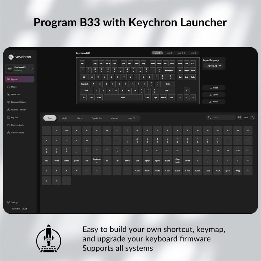 Keychron B33-K9 Wireless Keyboard - Deep Black