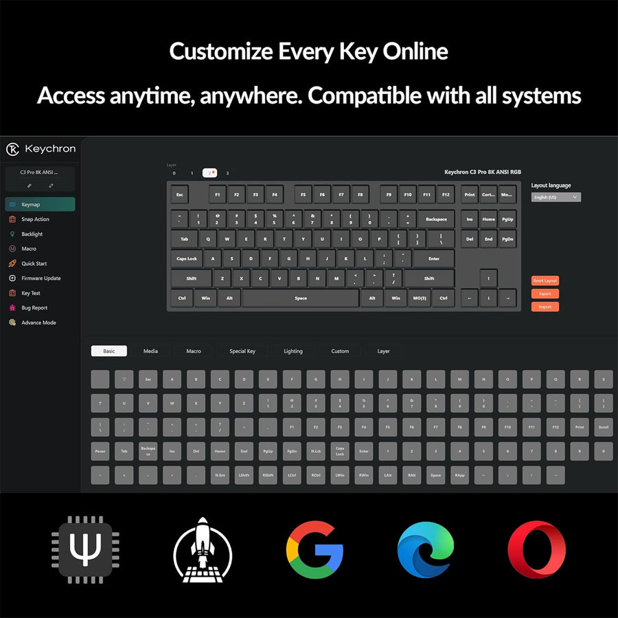 Keychron C3 Pro 8K QMK Wired RGB Backlight (Hot-Swappable) Keychron Super RED Switch Custom Mechanical Keyboard