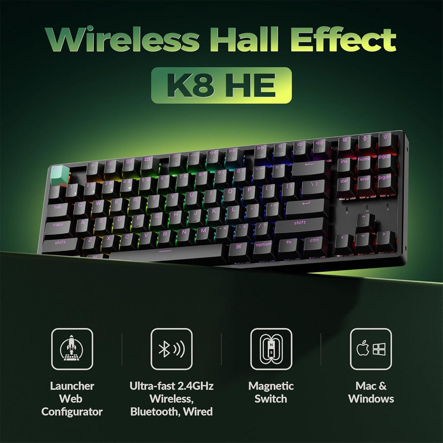 Keychron K8 HE Wireless Black Gateron Double-Rail Magnetic Nebula Switch Custom Keyboard