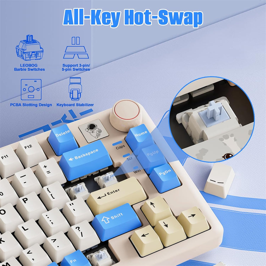 LEOBOG A75 75% Alice Layout Tri-mode Mechanical Keyboard  with Joystick - Pepper White