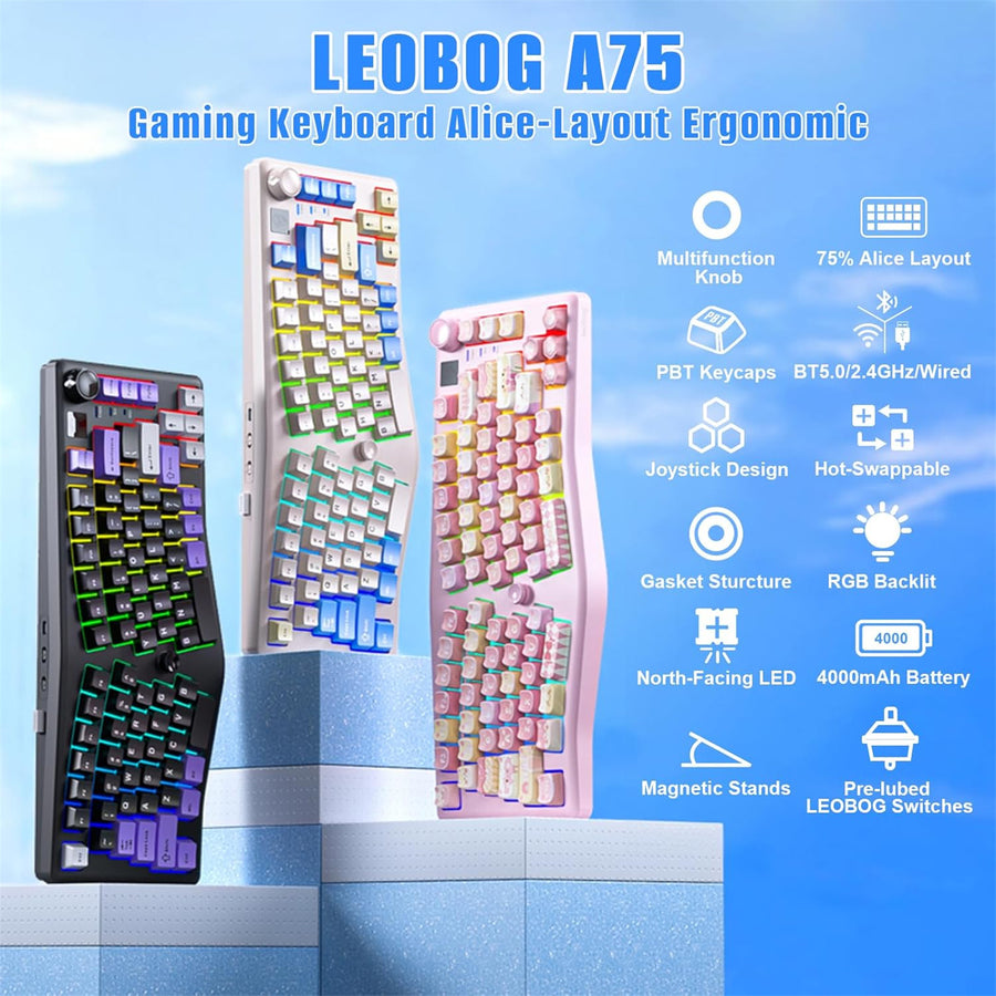 LEOBOG A75 75% Alice Layout Tri-mode Mechanical Keyboard  with Joystick - Black