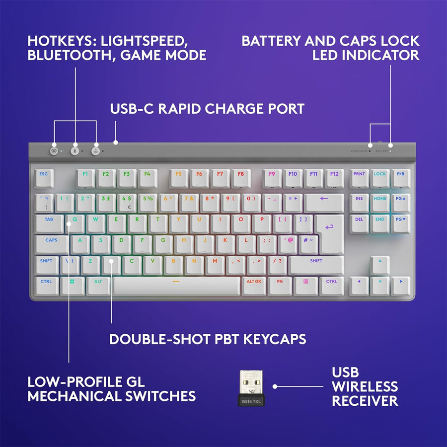 Astro 920-012581 - G515 LIGHTSPEED TKL Wless Keyboard WHT