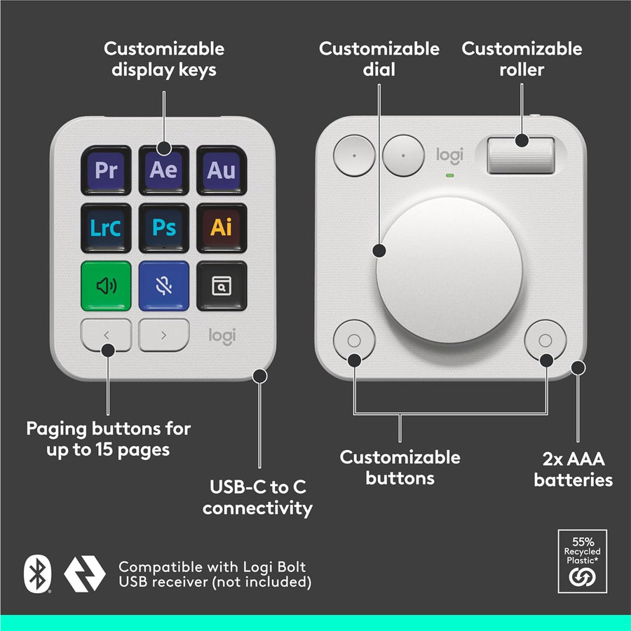 920-012661 - Logitech MX Creative Console - Pale Grey