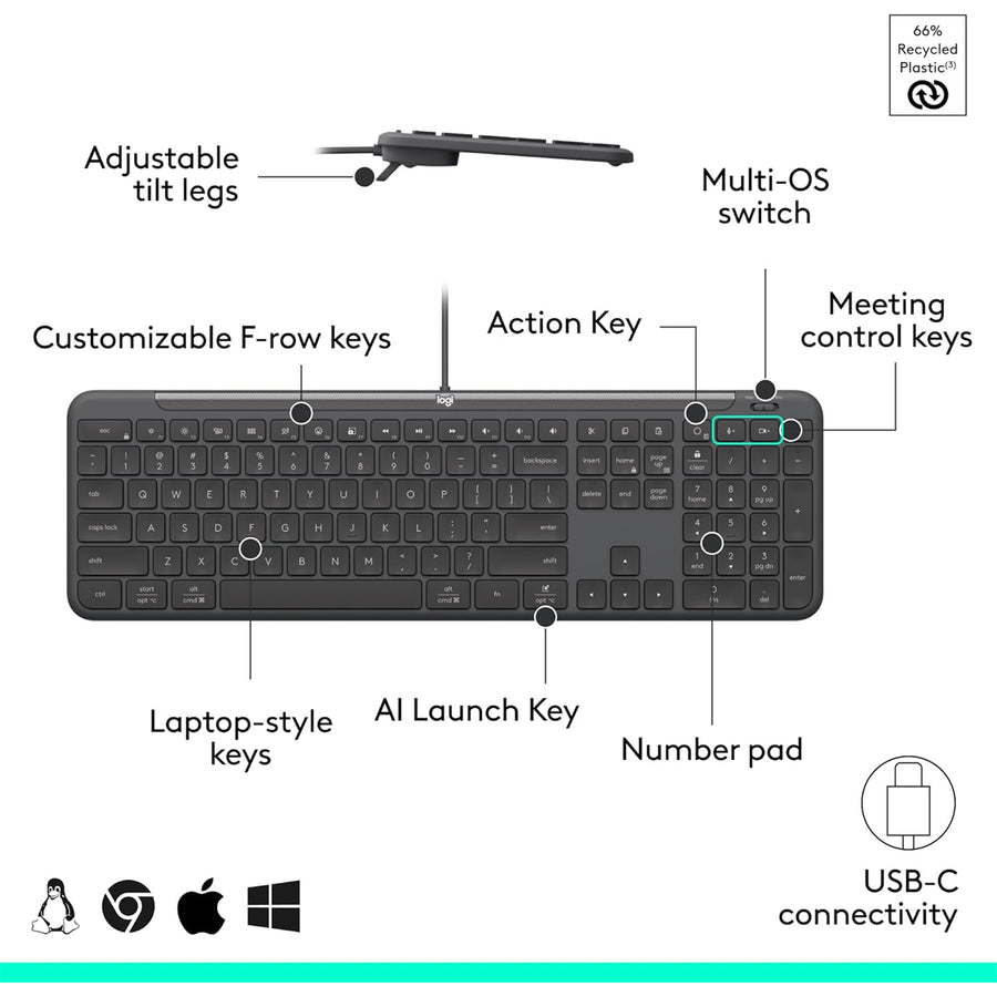 Logitech 920-013335 - K620 WIRED KEYBOARD FOR BUS - GRAPHITE