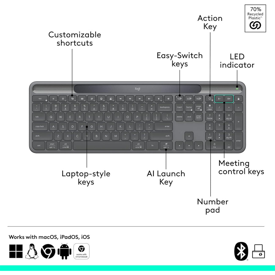 920-013781 - Logitech Signature Slim Solar+ wireless keybaord K980 BUS - Graphite