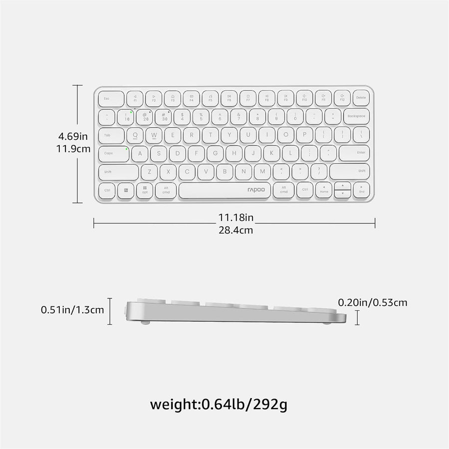 Rapoo E9050L Wireless Multi-mode Ultra-slim 78 Key Keyboard with Bluetooth and 2.4g White