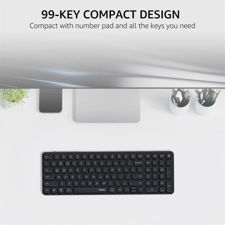 Rapoo E9350L Wireless Multi-mode Ultra-slim 99 Key Keyboard with Bluetooth and 2.4g