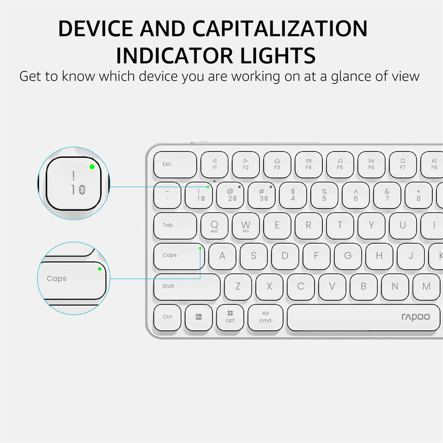 Rapoo E9350L Wireless Multi-mode Ultra-slim 99 Key Keyboard with Bluetooth and 2.4g White