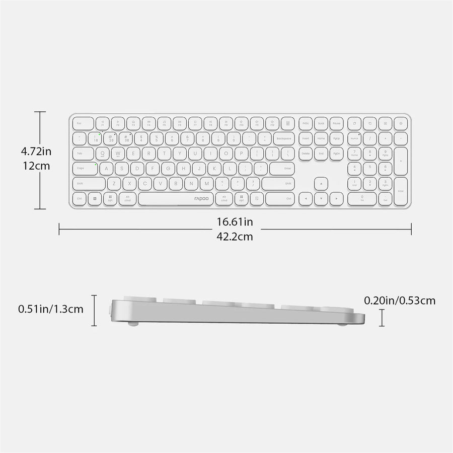 Rapoo E9950L Wireless Multi-mode Ultra-slim 110 Key Keyboard with Bluetooth and 2.4g White