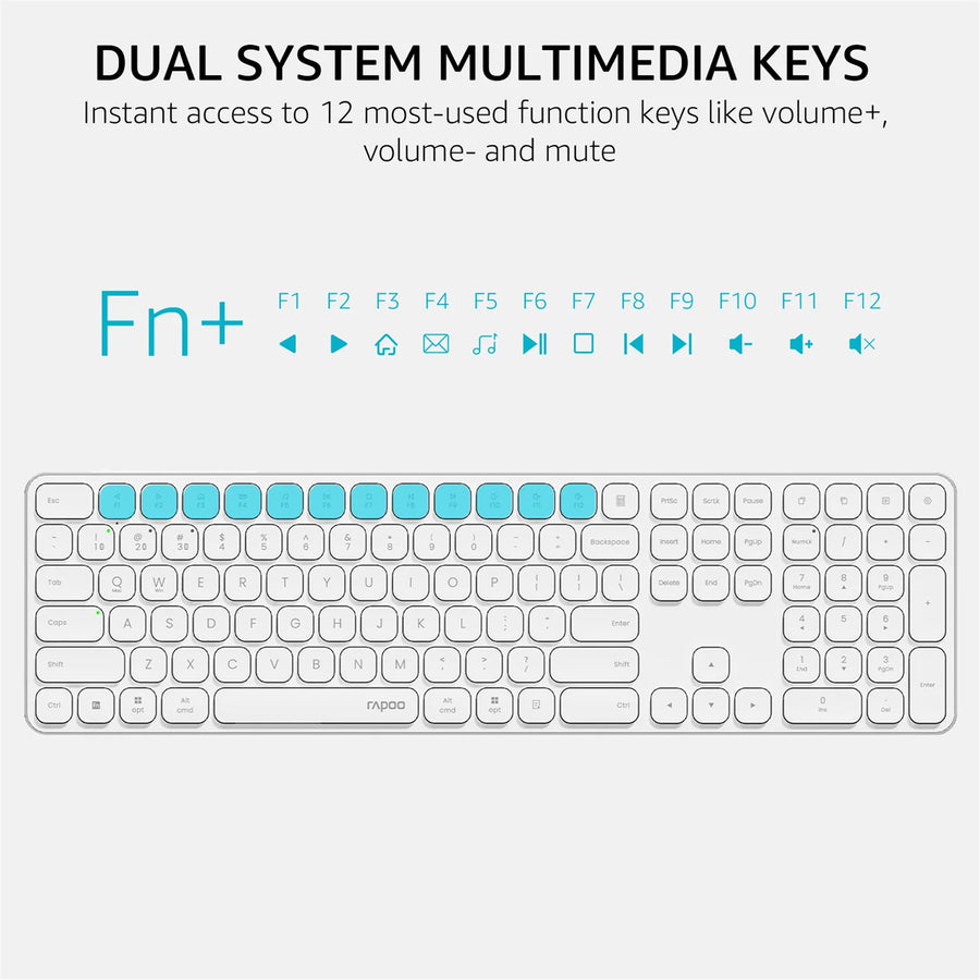 Rapoo E9950L Wireless Multi-mode Ultra-slim 110 Key Keyboard with Bluetooth and 2.4g White