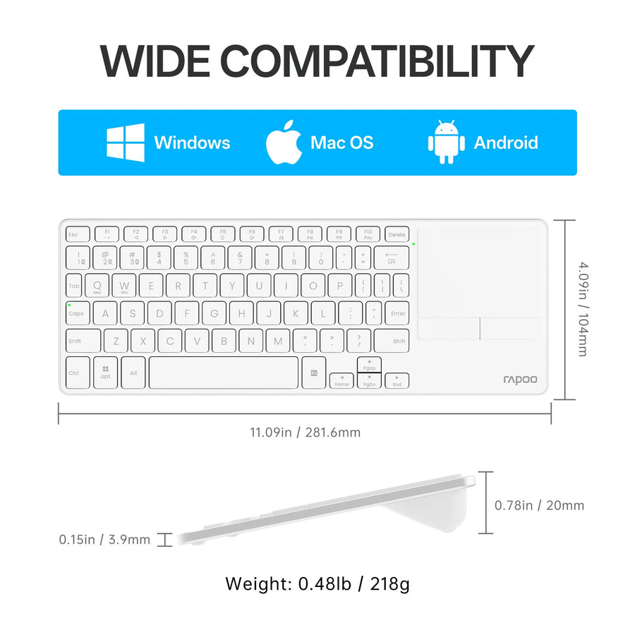 Rapoo  E900T  Wireless Touchpad Keyboard - White