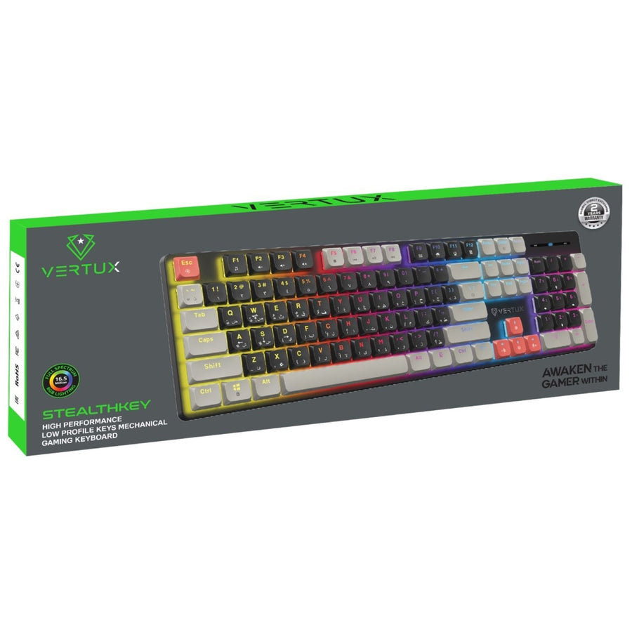 VERTUX High-Performance Mechanical Gaming Keyboard w/ Low Profile Keys. 17 RGB Backlight Options