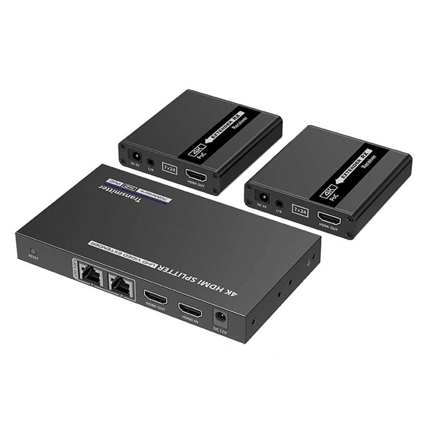 LENKENG LKV722P - 1-In-2-Out 4K@30Hz HDMI Extender 1x HDMI 2x RJ45 out Compatible w/ CAT6/6a/7 Cables