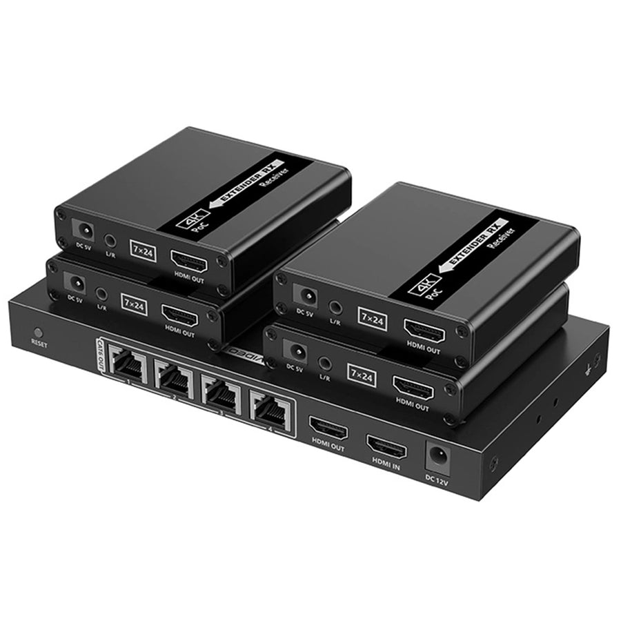 LENKENG LKV724P - 1-In-4-Out 4K@30Hz HDMI Extender. 1x HDMI 4x RJ45 out Compatible w/ CAT6/6a/7 Cables